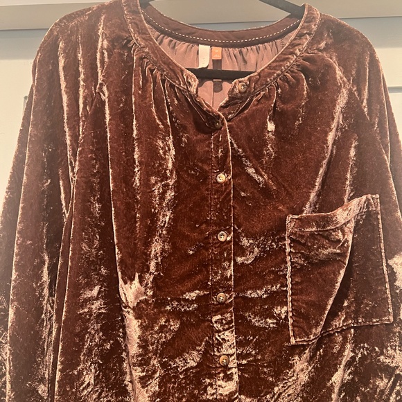 Anthropologie Pilcro Brown Velvet V-Neck Blouse - 3X NWOT - Picture 3 of 6